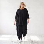 Damen Hose Lagenlook Lyocell Schwarz, Ballonschnitt, Flügeltaschen, Oversize große Größen – AKH Premium