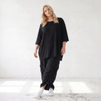 Damen Hose Lagenlook Lyocell Schwarz, Ballonschnitt, Flügeltaschen, Oversize große Größen – AKH Premium