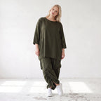 Damen Hose Lagenlook Lyocell Khaki, Ballonschnitt, Flügeltaschen, Oversize große Größen – AKH Premium