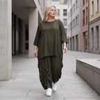 Damen Hose Lagenlook Lyocell Khaki, Ballonschnitt, Flügeltaschen, Oversize große Größen – AKH Premium