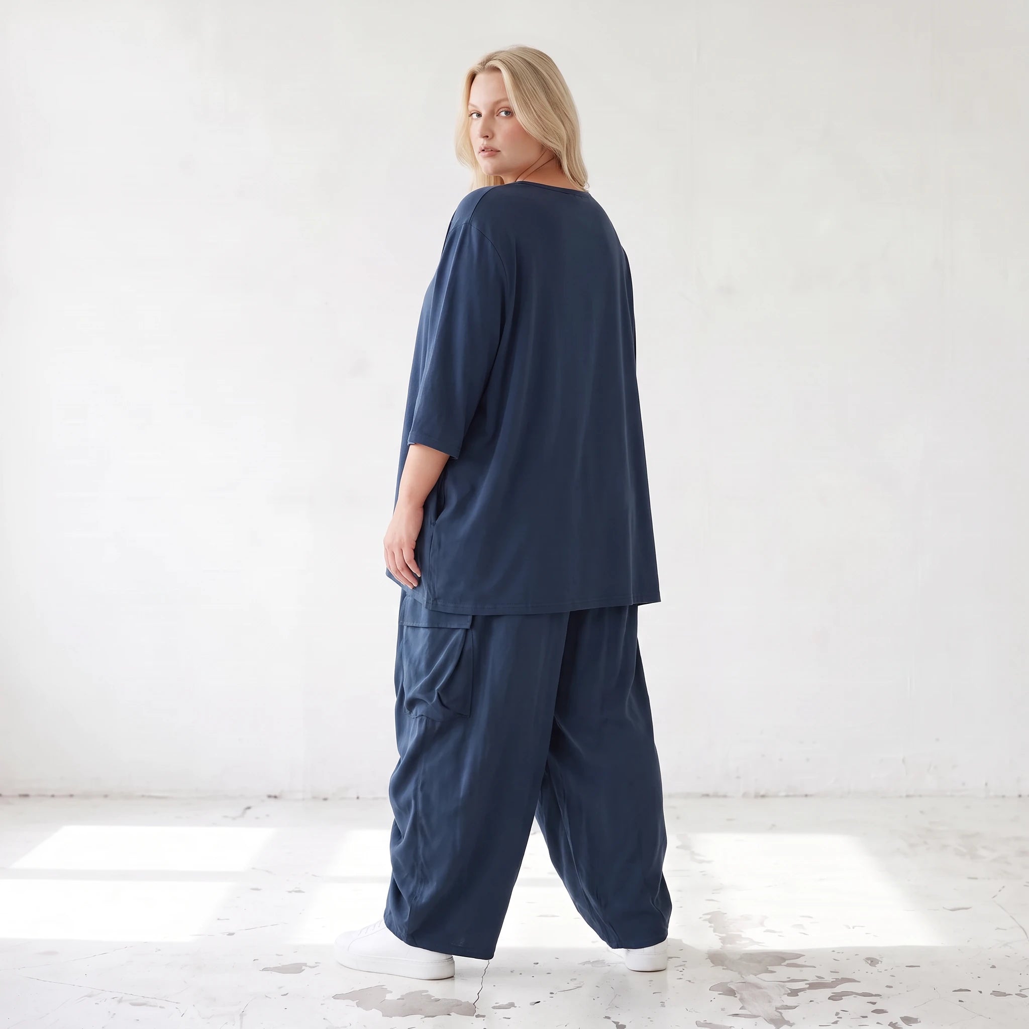 Damen Hose Lagenlook Lyocell Petrol, Ballonschnitt, Flügeltaschen, Oversize große Größen – AKH Premium