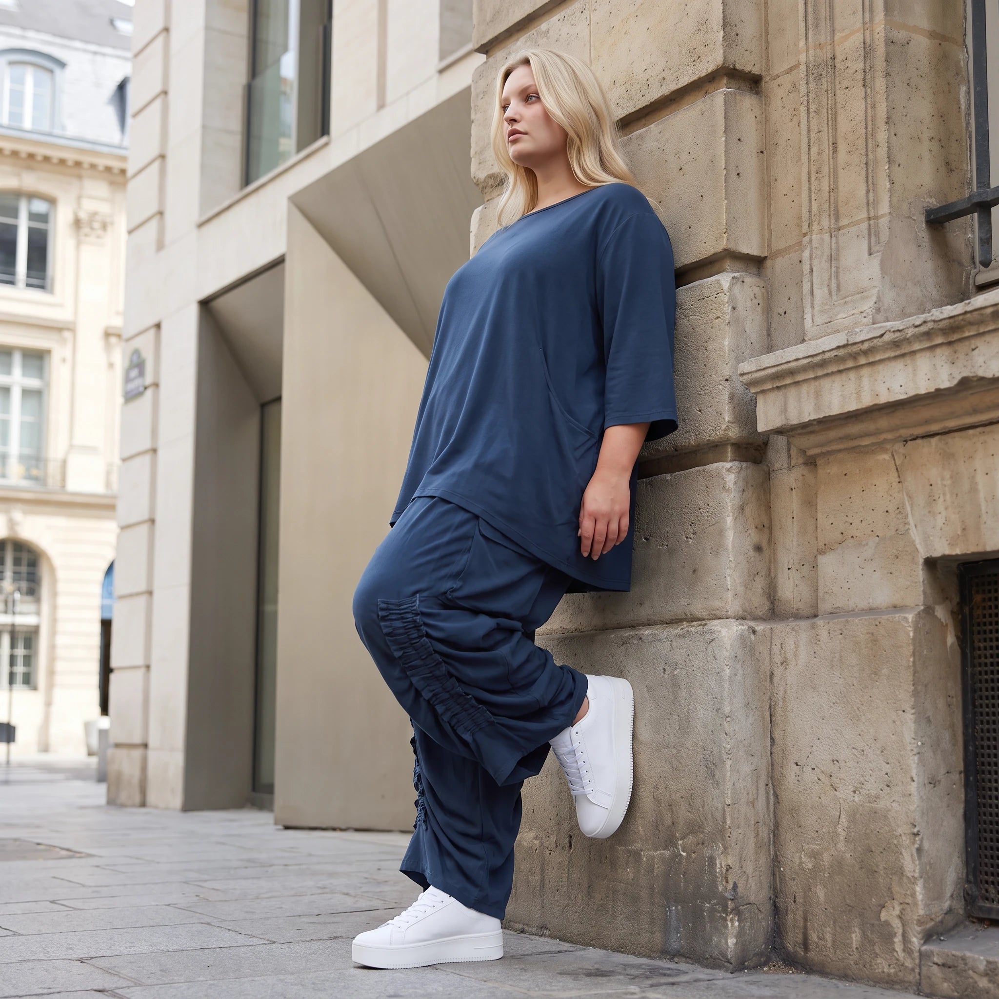Damen Hose Lagenlook Lyocell Petrol, Ballonschnitt, Flügeltaschen, Oversize große Größen – AKH Premium