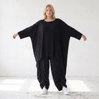 Damen Shirt Lagenlook Lyocell Schwarz, gerader Schnitt, Oversize große Größen – AKH Premium