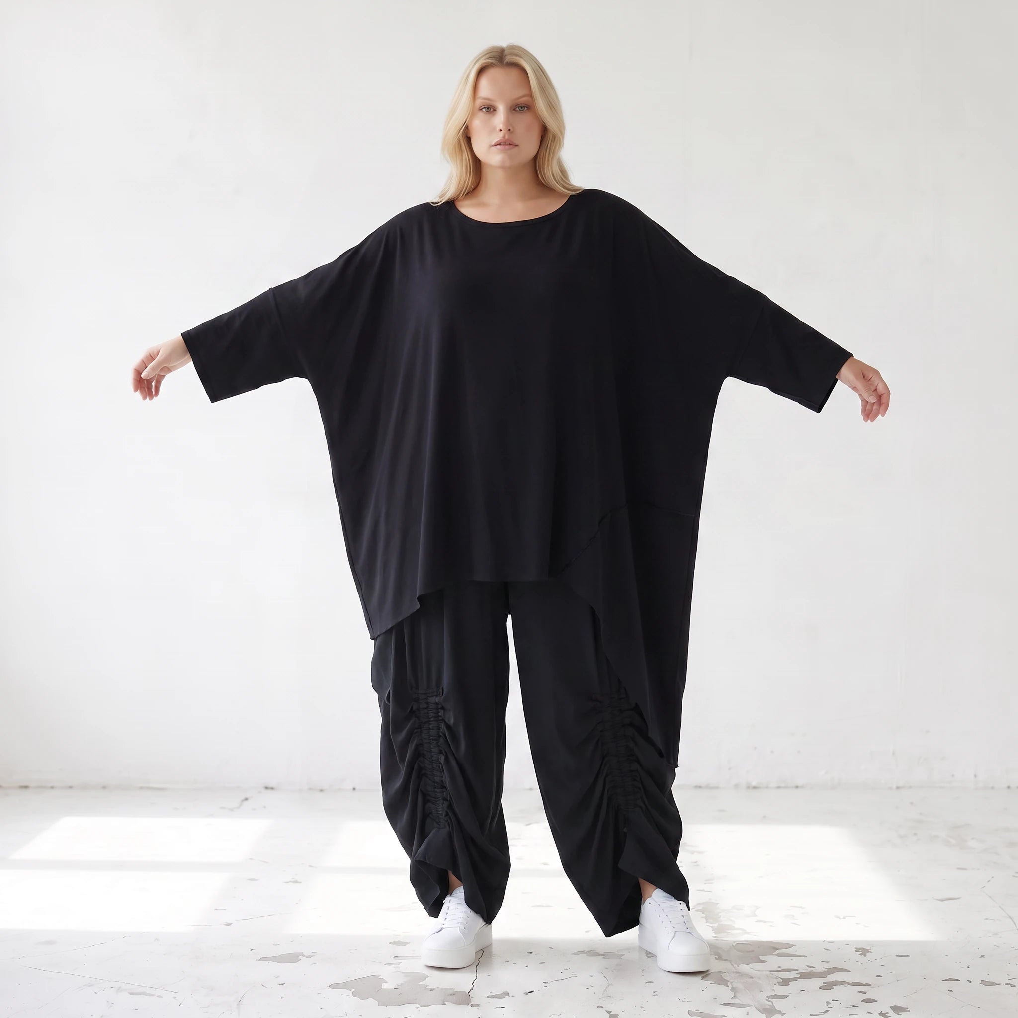 Damen Shirt Lagenlook Lyocell Schwarz, gerader Schnitt, Oversize große Größen – AKH Premium