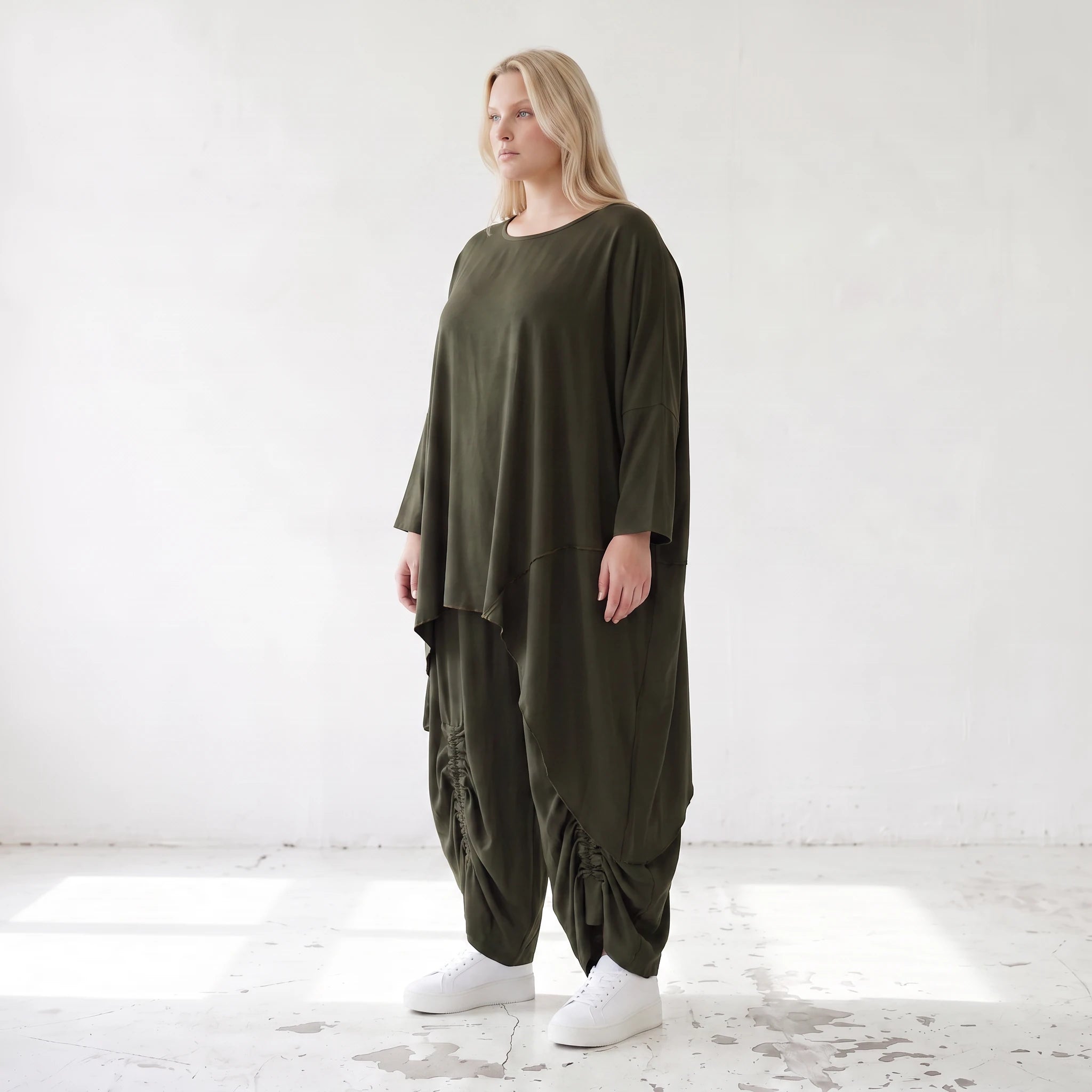 Damen Shirt Lagenlook Lyocell Khaki, gerader Schnitt, Oversize große Größen – AKH Premium