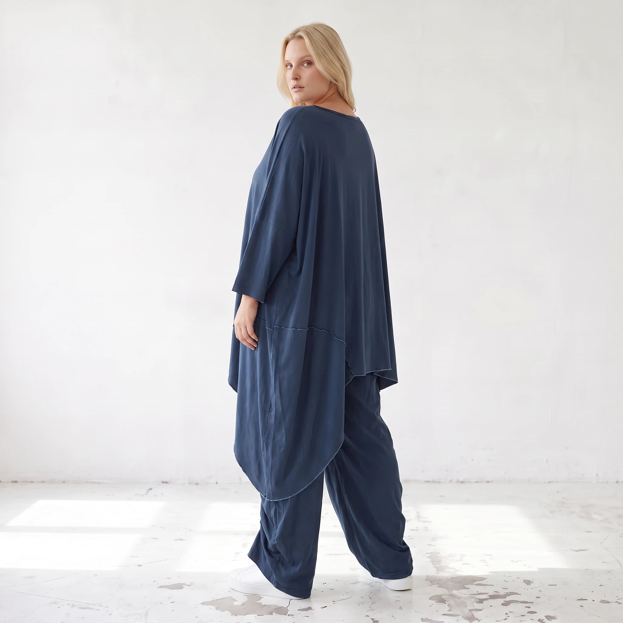 Damen Shirt Lagenlook Lyocell Petrol, gerader Schnitt, Kurzarm, Oversize große Größen – AKH Premium