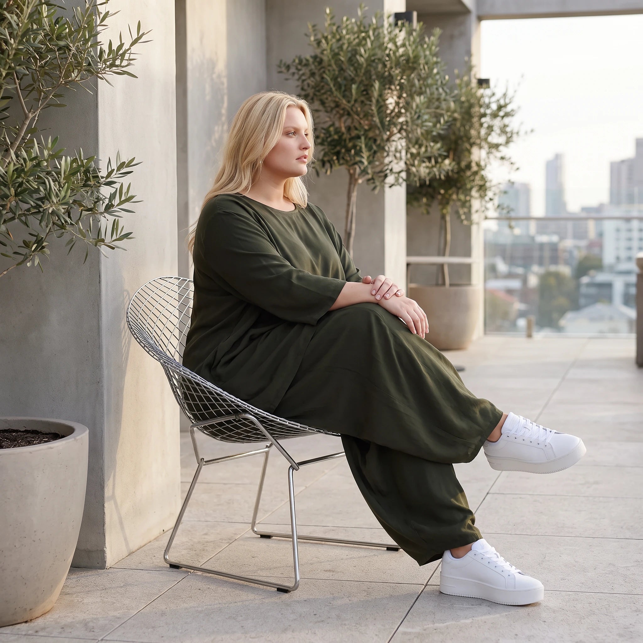 Damen Hose Lagenlook Lyocell Khaki, Ballonschnitt, Oversize große Größen – AKH Premium
