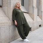 Damen Hose Lagenlook Lyocell Khaki, Ballonschnitt, Oversize große Größen – AKH Premium