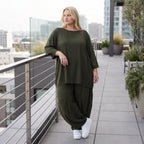 Damen Hose Lagenlook Lyocell Khaki, Ballonschnitt, Oversize große Größen – AKH Premium