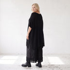 Damen Shirt Lagenlook Baumwolle Schwarz, A-Form, Langarm, V-Ausschnitt, Oversize große Größen – AKH Premium
