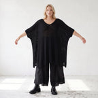Damen Shirt Lagenlook Baumwolle Schwarz, A-Form, Langarm, V-Ausschnitt, Oversize große Größen – AKH Premium