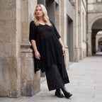 Damen Shirt Lagenlook Baumwolle Schwarz, A-Form, Langarm, V-Ausschnitt, Oversize große Größen – AKH Premium