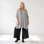 Damen Shirt Lagenlook Baumwolle Grau, A-Form, Langarm, V-Ausschnitt, Oversize große Größen – AKH Premium
