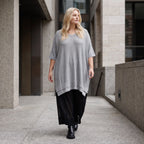 Damen Shirt Lagenlook Baumwolle Grau, A-Form, Langarm, V-Ausschnitt, Oversize große Größen – AKH Premium