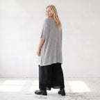 Damen Shirt Lagenlook Baumwolle Grau, A-Form, Langarm, V-Ausschnitt, Oversize große Größen – AKH Premium