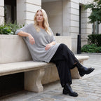 Damen Shirt Lagenlook Baumwolle Grau, A-Form, Langarm, V-Ausschnitt, Oversize große Größen – AKH Premium