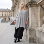Damen Shirt Lagenlook Baumwolle Grau, A-Form, Langarm, V-Ausschnitt, Oversize große Größen – AKH Premium