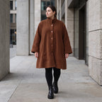 Braune Teddyjacke in A-Linie mit Kellerfalte Stehkragen und Knopfleiste für Winter
