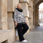 Damen Shirt Lagenlook Viskose Schwarz/Weiß, asymmetrisch, Langarm, Kapuze, Oversize große Größen – AKH Premium