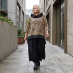 Damen Shirt Lagenlook Viskose Schwarz/Braun, asymmetrisch, Langarm, Kapuze, Oversize große Größen – AKH Premium