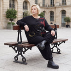 Langarmshirt aus Viskosejersey in Schwarz/Rosa mit geradem Schnitt und Stretchkomfort