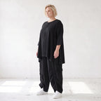 Lyocellshirt in A-Linie mit Biesenmuster zipfeligem Saum und 3/4-Arm weich fallend locker