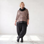 Feinstrick Rollkragenpullover in Beige/Schwarz mit geradem Schnitt kuschelig weich warm