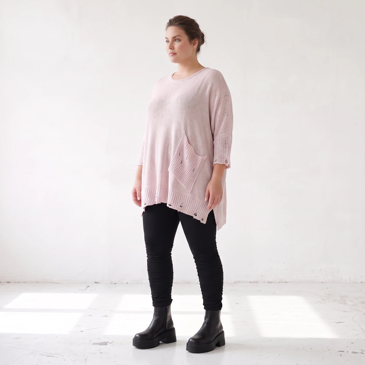 Altrosa Strickshirt aus Baumwolle in A-Linie mit Destroyedoptik weich für Winterlooks