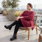 Bordeaux Strickshirt in A-Linie mit Destroyed-Optik weich warm aus Stretchstoff Basic