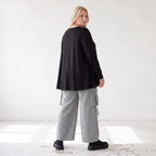 Ballonhose aus Bengaline in Schwarz/Weiß mit Stretch elastischem Bund und Fransentaschen