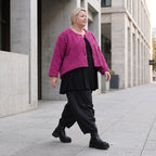 Kuschelige warme Fuchsia Teddyjacke in gerundeter Schnittform für stylische Winterlooks
