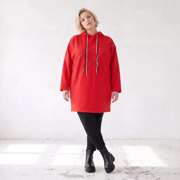 Roter Fleece Hoody in lässiger Passform kuschelig weich warm und bequem für kalte Tage