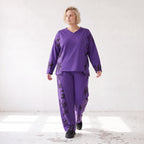 Lila Fleece Ballonhose mit Schnürbund und Taschen weiche warme Winterhose in Ballonform