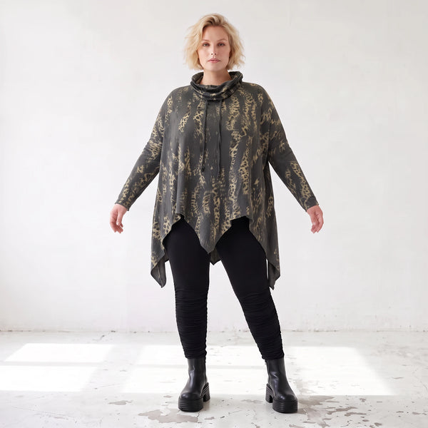 Wintershirt aus weichem Baumwolljersey mit Stretch in A-Linie Rollkragen mit Tunnelzug