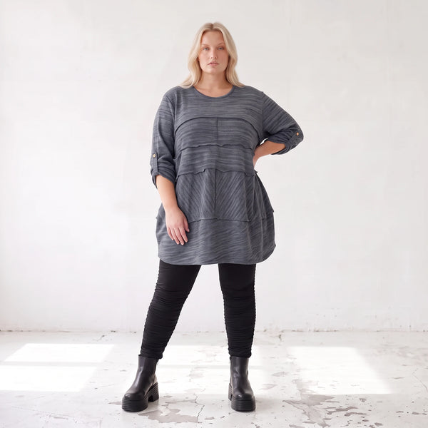 Kuschelig weiches Strickshirt in A-Linie mit Faltennahtmuster und Elasthan winterwarm