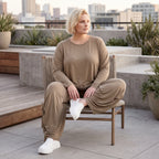 Camel Langarmshirt aus weichem Slinkystoff mit Stretch in Glockenform und Rundhals