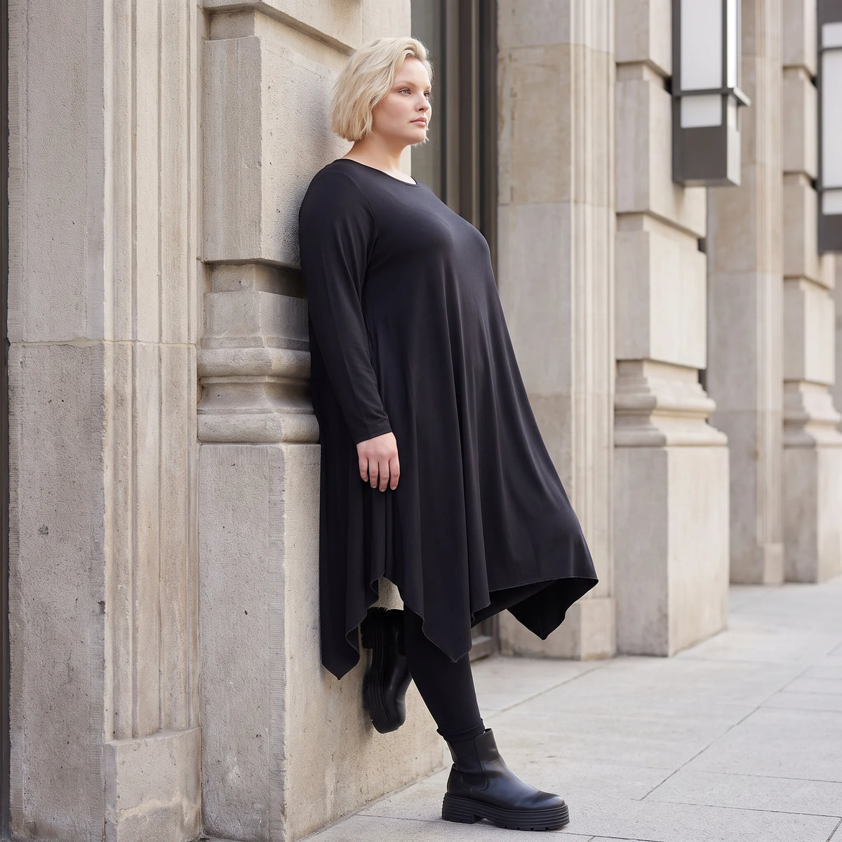 Fließendes A-Linienkleid aus Slinky mit Stretch und Rundhalsausschnitt pflegeleicht