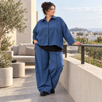 Jeansblaue Ballonhose aus Stretchdenim mit Dehnbund aus Baumwolle und Elasthan Basic