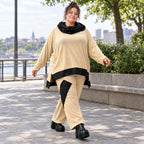 Jerseyhose mit geradem Bein und Dehnbund mit Taftdetails und dekorativer Overlocknaht