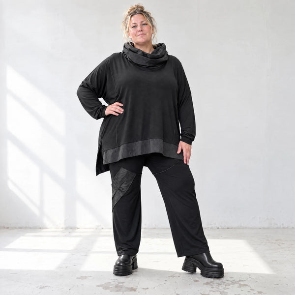 Winterhose aus Stretchjersey mit geradem Bein elastischem Bund und Overlocknahtdetail