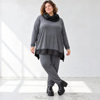 Graue Karottenleggings aus Jersey mit Stretch und Elastikbund weich und bequem warm