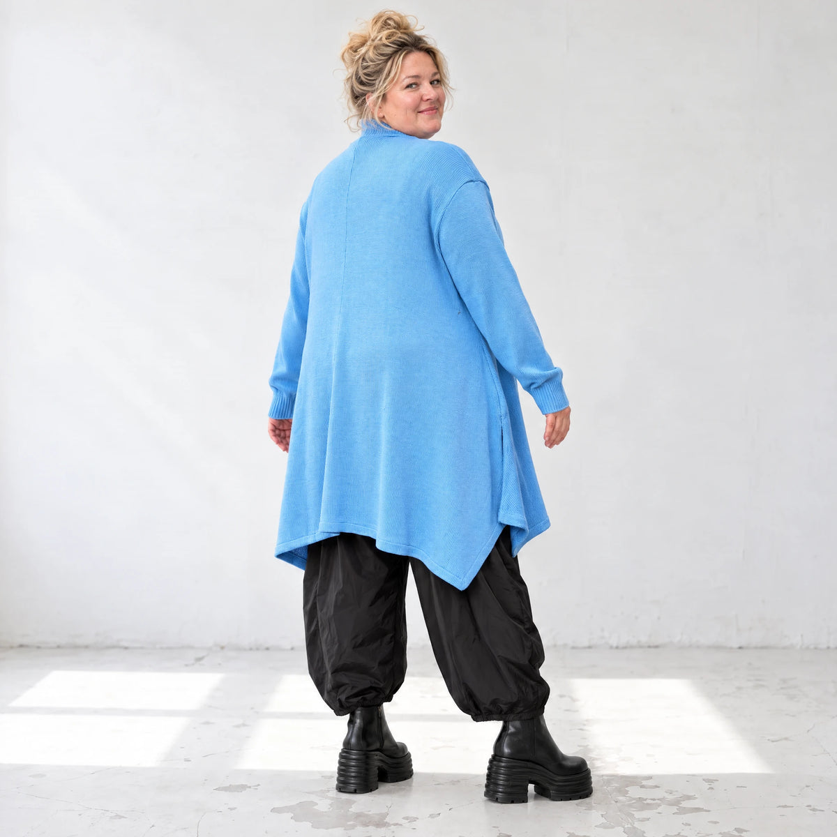 Baumwollstrick Cardigan in A-Linie mit Stehkragen langen Ärmeln und Seitentaschen