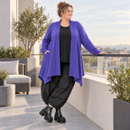 Cardigan aus Baumwolle in Violett mit Stehkragen A-Linie weich verschlusslos warm
