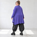 Cardigan aus Baumwolle in Violett mit Stehkragen A-Linie weich verschlusslos warm