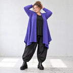 Cardigan aus Baumwolle in Violett mit Stehkragen A-Linie weich verschlusslos warm