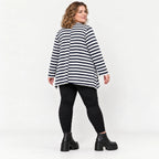 Langarmshirt Dunkelblau/Weiß aus weichem Stretchjersey in A-Linie mit Seitenschlitzen