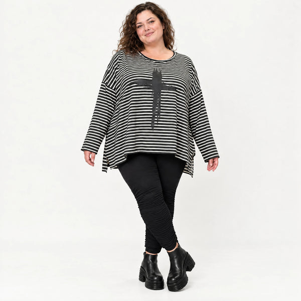 Langarmshirt in Schwarz/Weiß aus Stretchjersey mit A-Linie und seitlichen Schlitzen