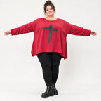 Langarmshirt in Rot mit Rundhalsausschnitt und fließender A-Linie aus Stretchjersey
