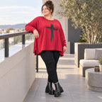 Langarmshirt in Rot mit Rundhalsausschnitt und fließender A-Linie aus Stretchjersey