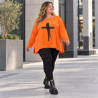 Langarmshirt in Orange aus weichem Stretchjersey mit schmeichelnder A-Linie für jeden Tag